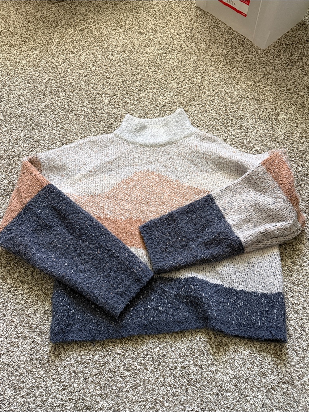 Universal Thread Colorblock Mock Neck Sweater in Gray, Navy & Tan